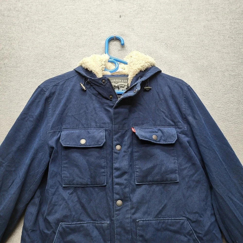 Levi's Men Jacket S Navy Chambray Sherpa‎ Faux Fur Lined Work Wear
